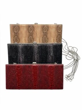 Boutique Set of 3 Snakeskin Embossed Frame Crossbody Clutches - Red, Black, Tan